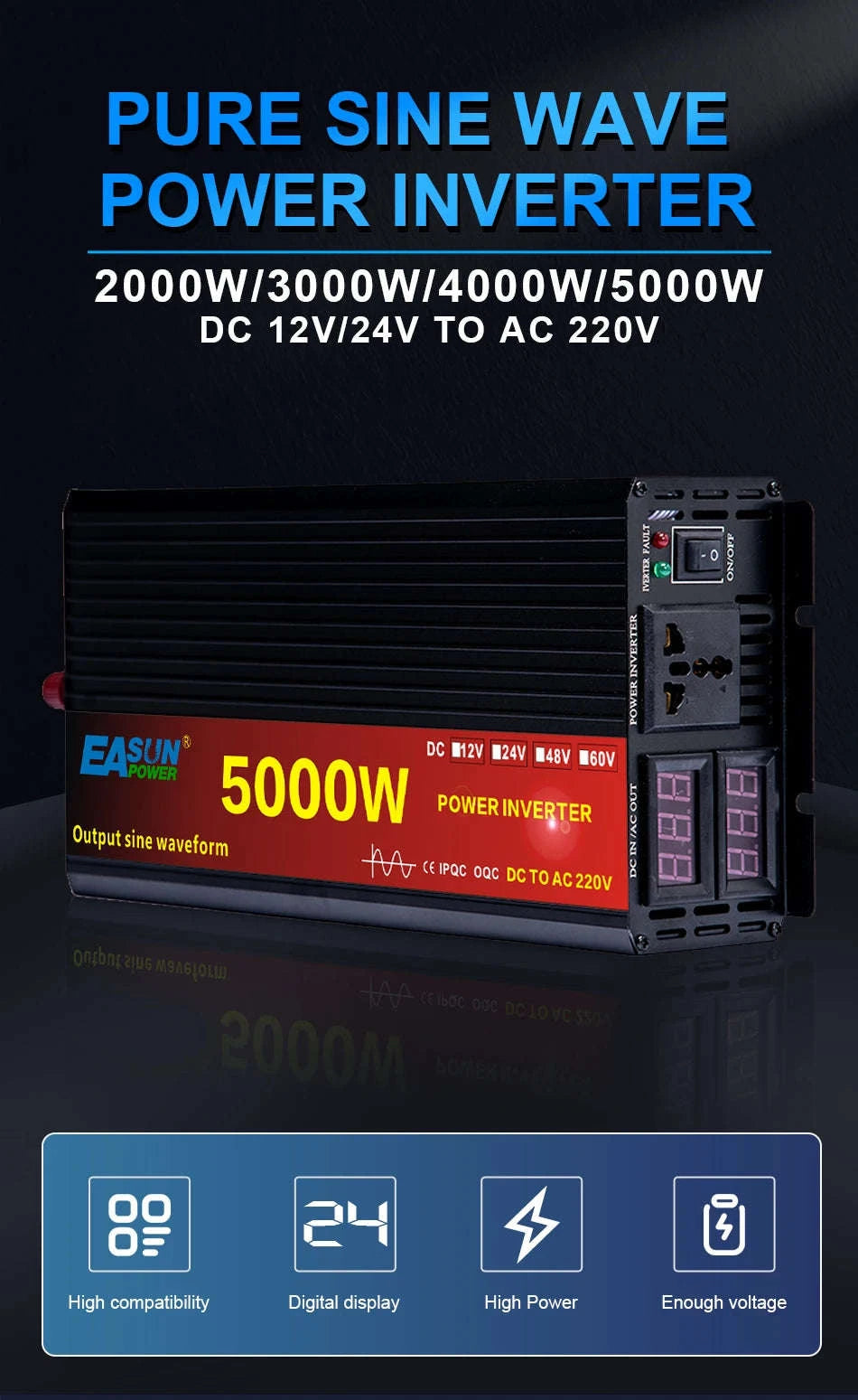 Pure Sine Wave Power Inverter 12V to 220V-4000W-12V / Poland