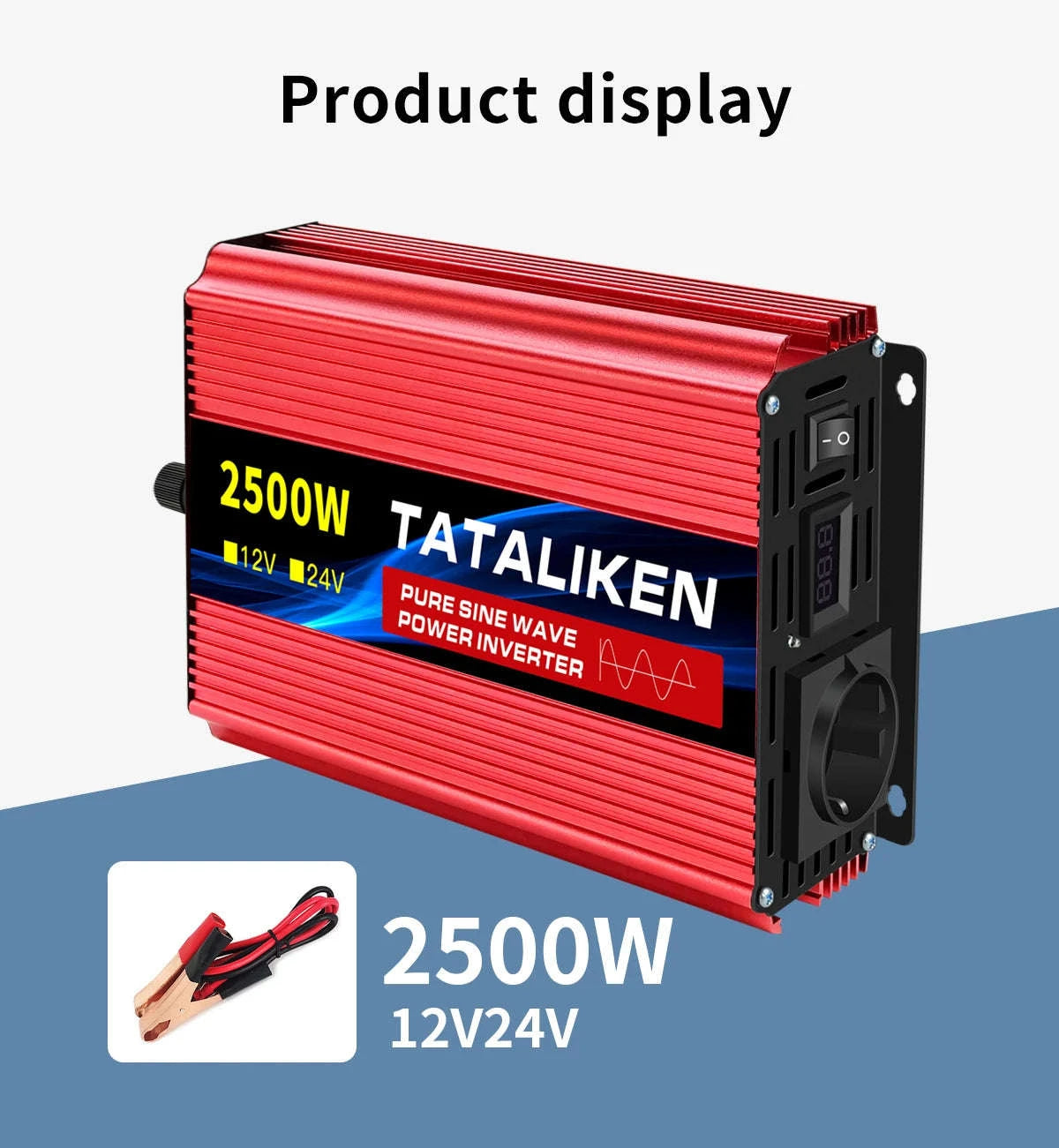 Pure Sine Wave Power Inverter 12V to 220V EU Socket-12V2200W 50HZ EU