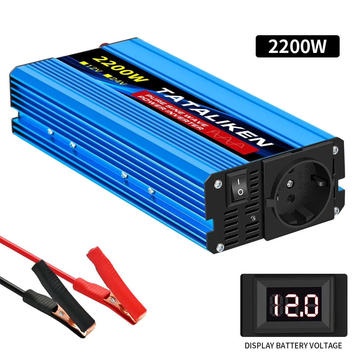Pure Sine Wave Power Inverter 12V to 220V EU Socket-12V2200W 50HZ EU