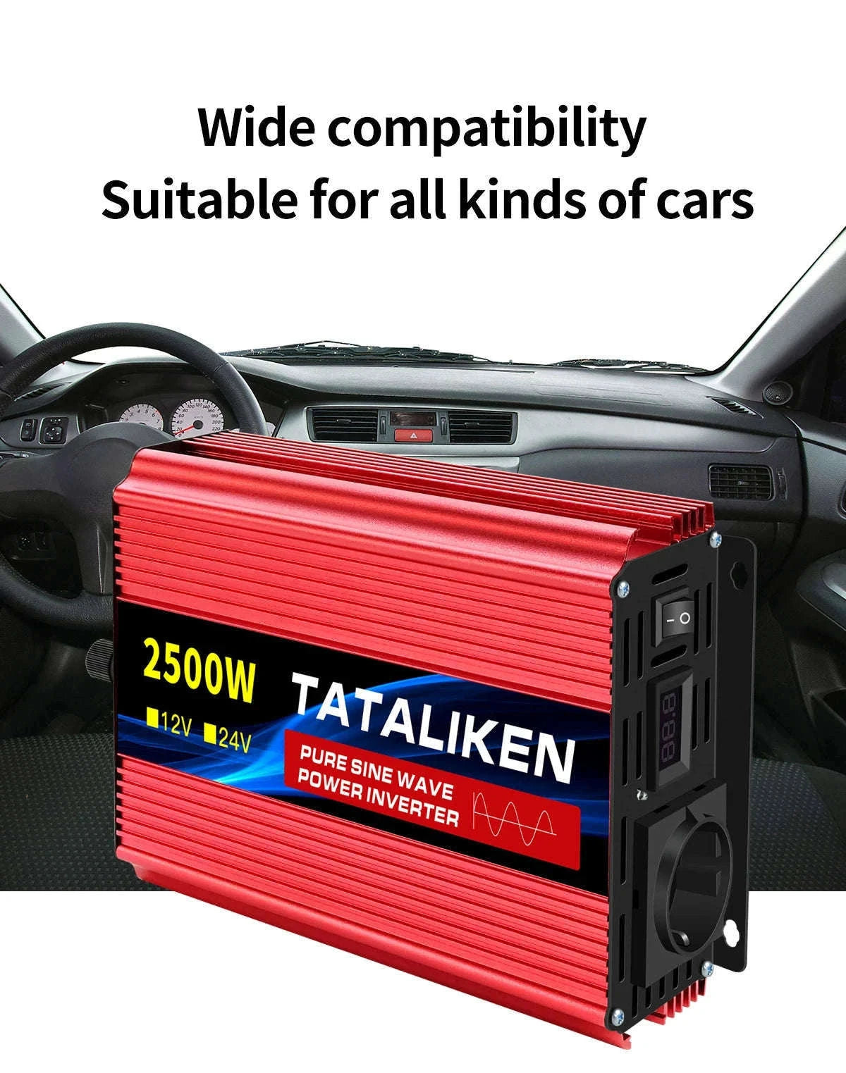 Pure Sine Wave Power Inverter 12V to 220V EU Socket-12V2200W 50HZ EU