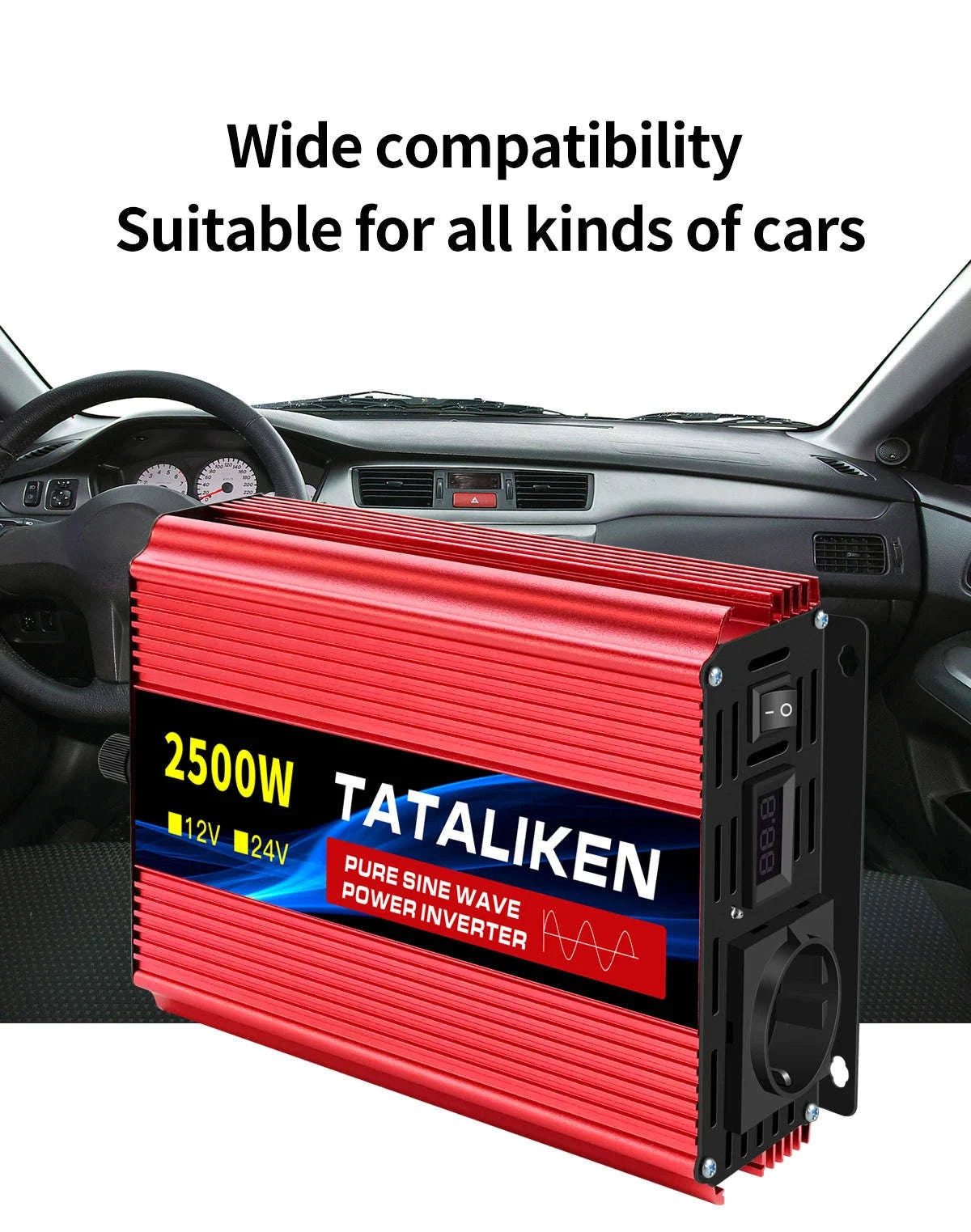 Pure Sine Wave Power Inverter 12V to 220V EU Socket-12V2200W 50HZ EU