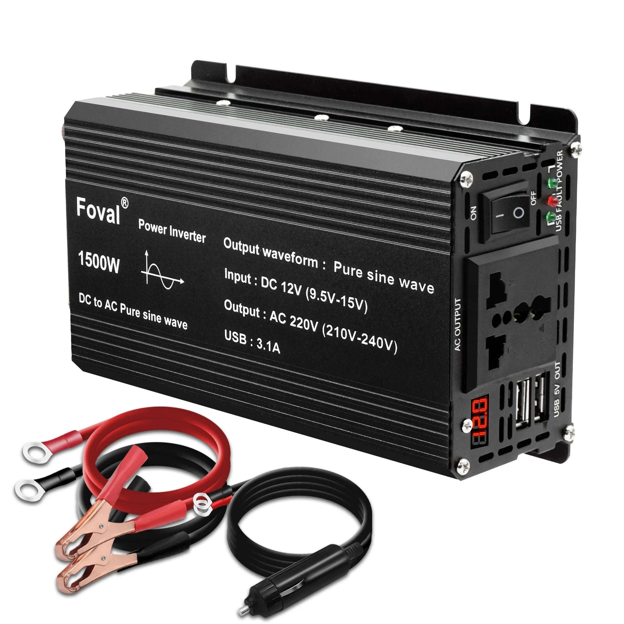 Pure Sine Wave Power Inverter 12V to 220V with EU Socket-3000W Universal 50Hz