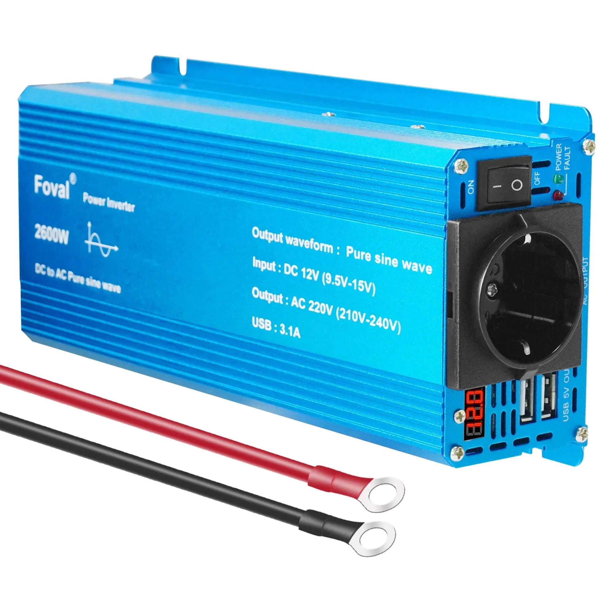 Pure Sine Wave Power Inverter 12V to 220V with EU Socket-3000W Universal 50Hz