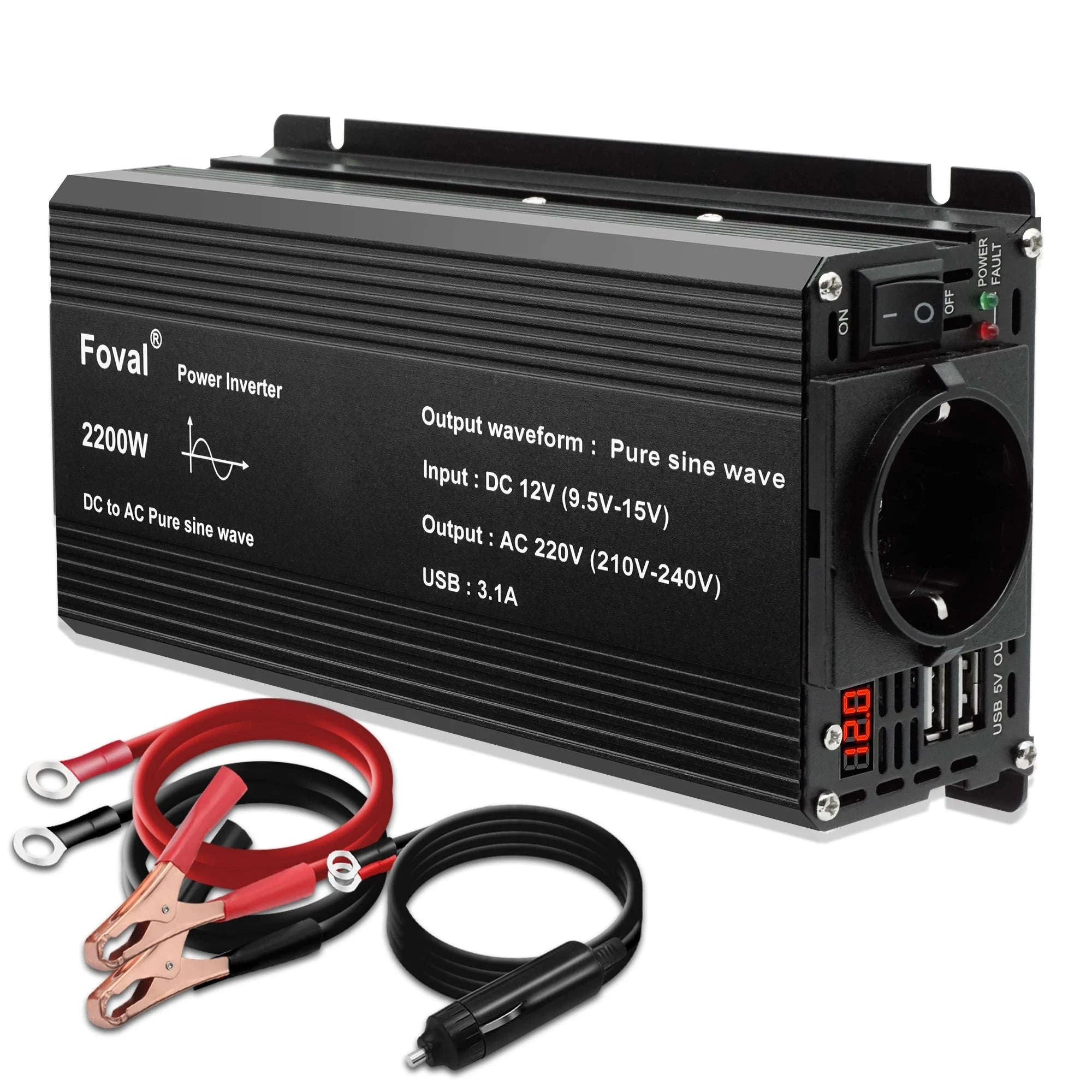 Pure Sine Wave Power Inverter 12V to 220V with EU Socket-3000W Universal 50Hz