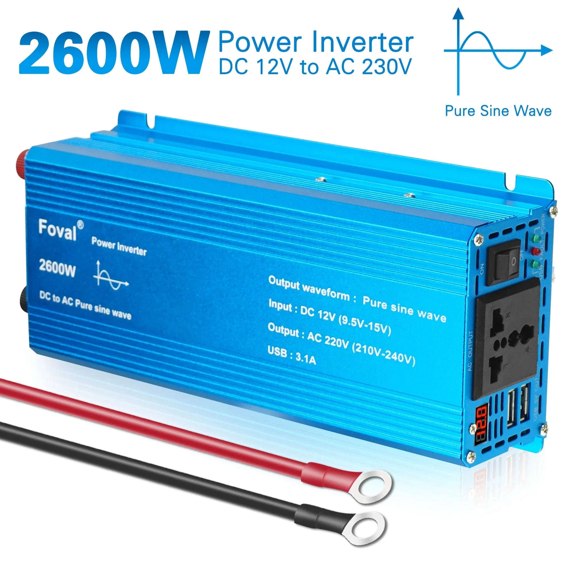 Pure Sine Wave Power Inverter 12V to 220V with EU Socket-3000W Universal 50Hz