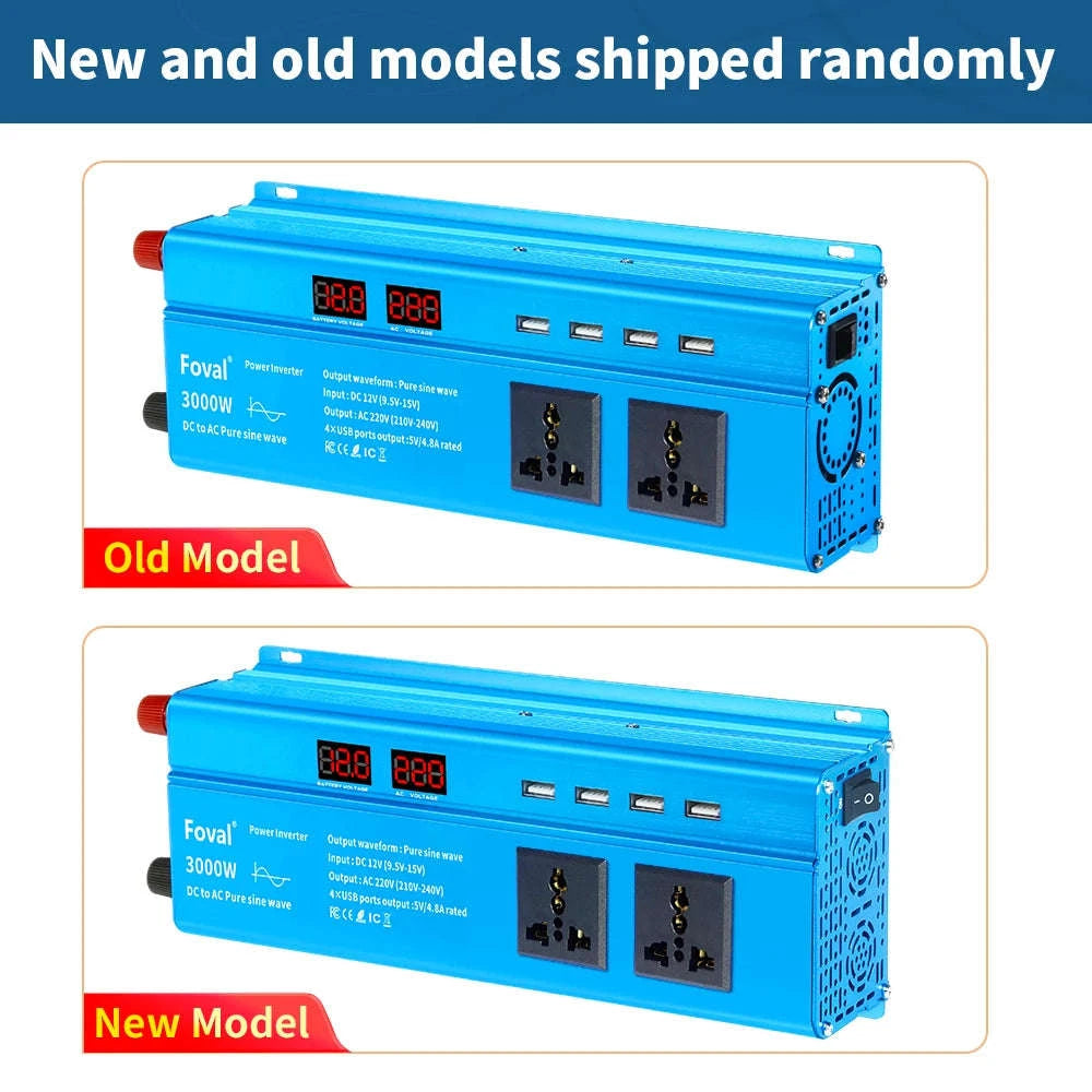 Pure Sine Wave Power Inverter 12V to 220V with EU Socket-3000W Universal 50Hz