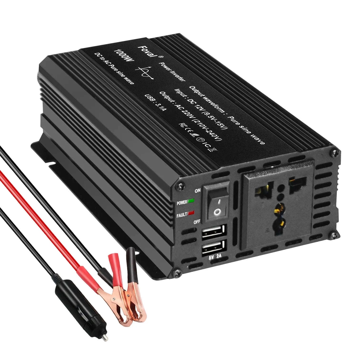 Pure Sine Wave Power Inverter 12V to 220V with EU Socket-3000W Universal 50Hz