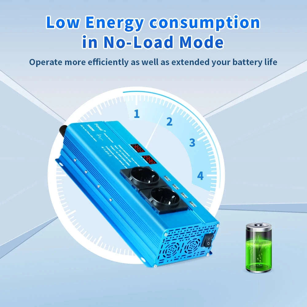 Pure Sine Wave Power Inverter 12V to 220V with EU Socket-3000W Universal 50Hz