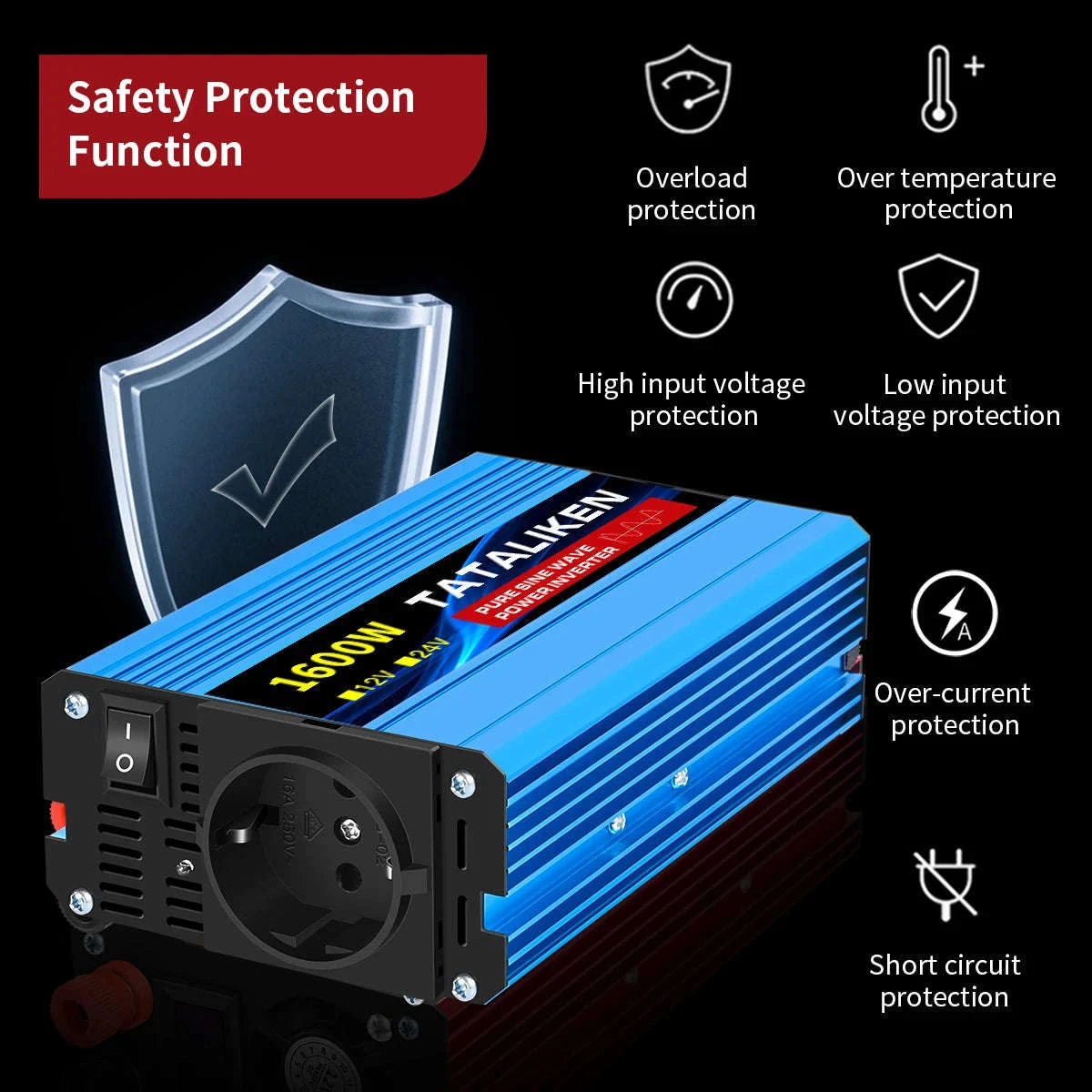Pure Sine Wave Power Inverter Charger 12V/24V to 220V-24V4000W 220V
