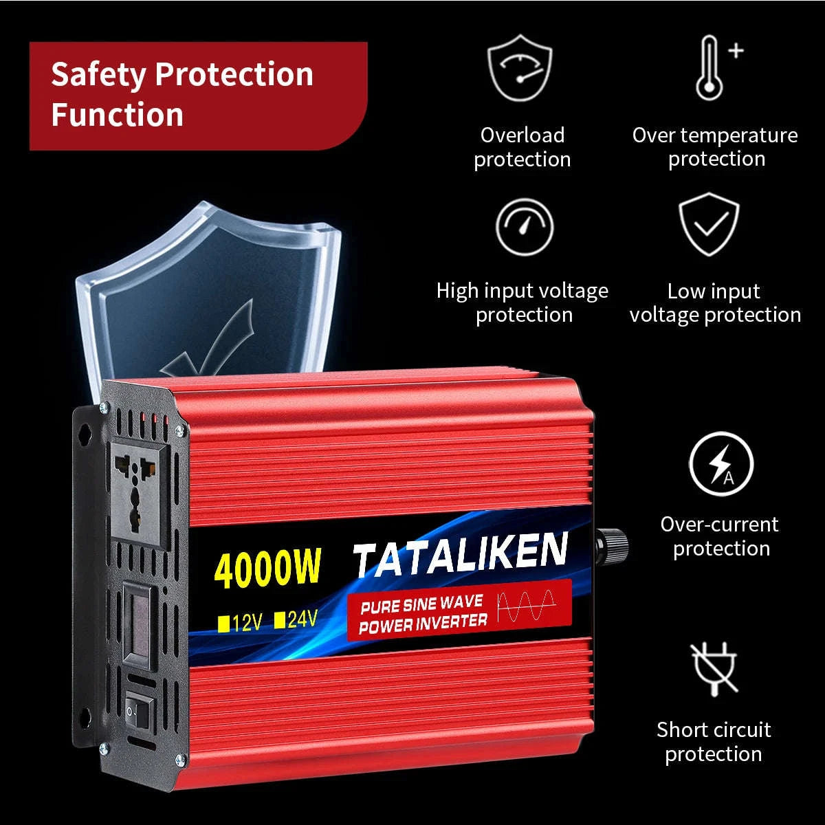 Pure Sine Wave Power Inverter Charger 12V/24V to 220V-24V4000W 220V