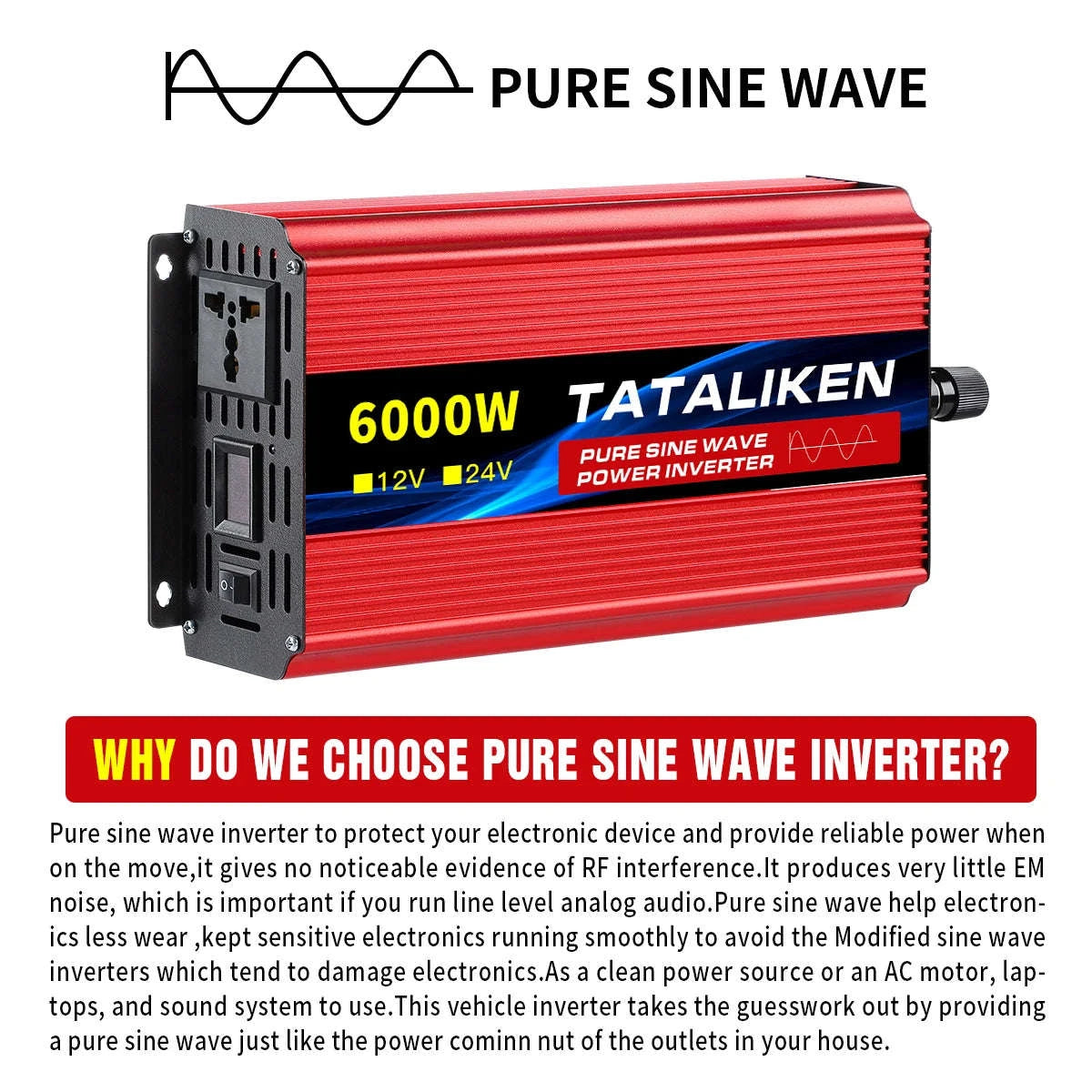 Pure Sine Wave Power Inverter Charger 12V/24V to 220V-24V4000W 220V