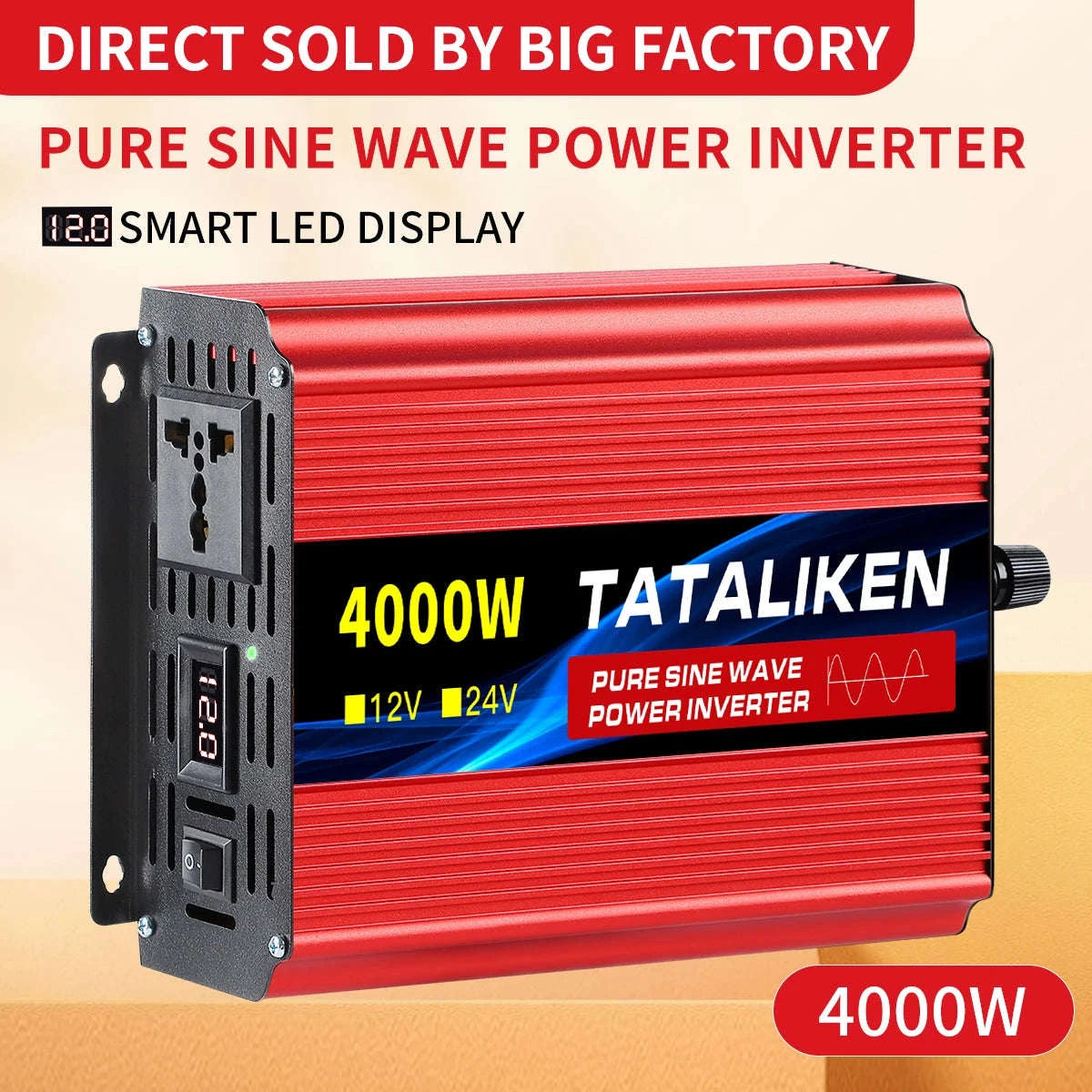 Pure Sine Wave Power Inverter Charger 12V/24V to 220V-24V4000W 220V
