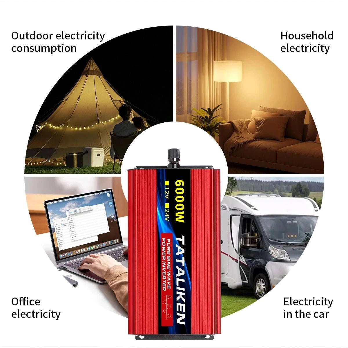 Pure Sine Wave Power Inverter Charger 12V/24V to 220V-24V4000W 220V