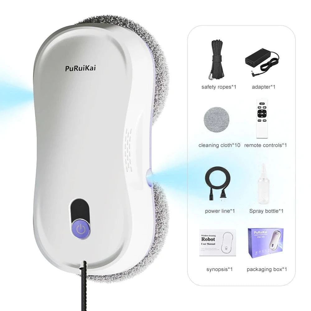 PuRuiKai Window Cleaning Robot with Dual Nozzles-WHITE / EU / france|Yes