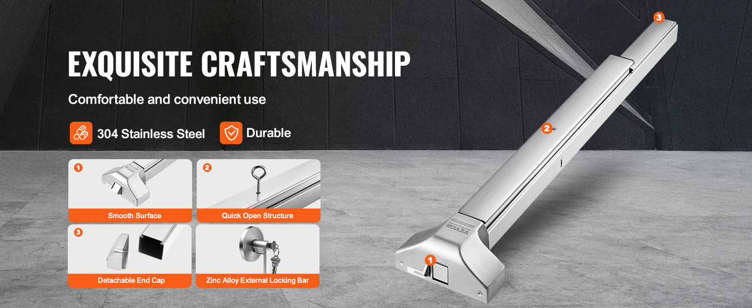 Stainless Steel Push Bar Panic Exit Device with Exterior Lever