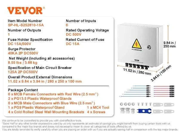 PV Combiner Box 4/6 String Solar Panel System with DC Protection-6 String 10A Steel / Poland