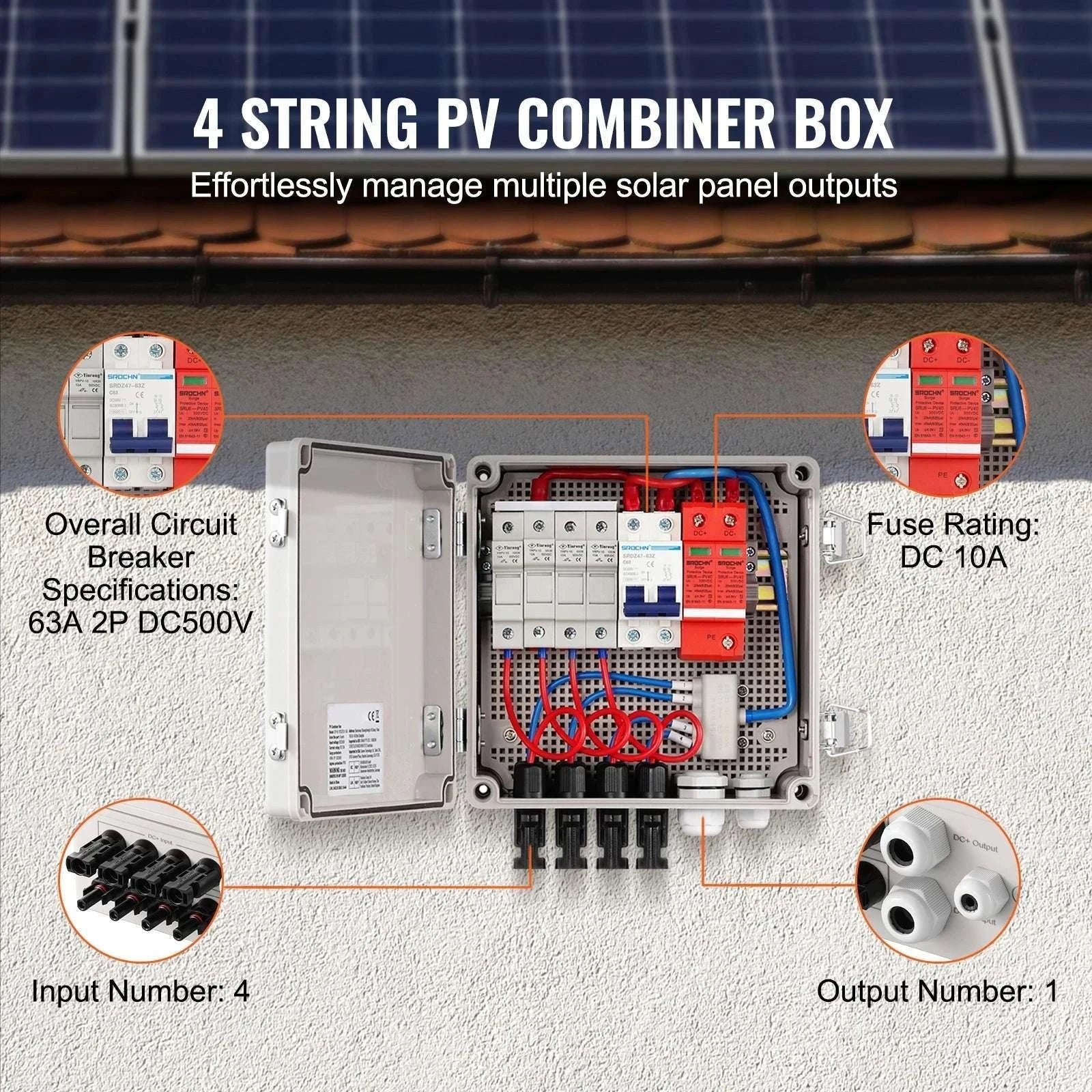 PV Combiner Box 4/6 String Solar Panel System with DC Protection-6 String 10A Steel / Poland