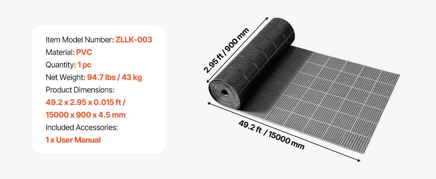 PVC Drainage Mat Roll Non-Slip Wet Area Floor Mat 3ft Wide-3x16.4FT / United States