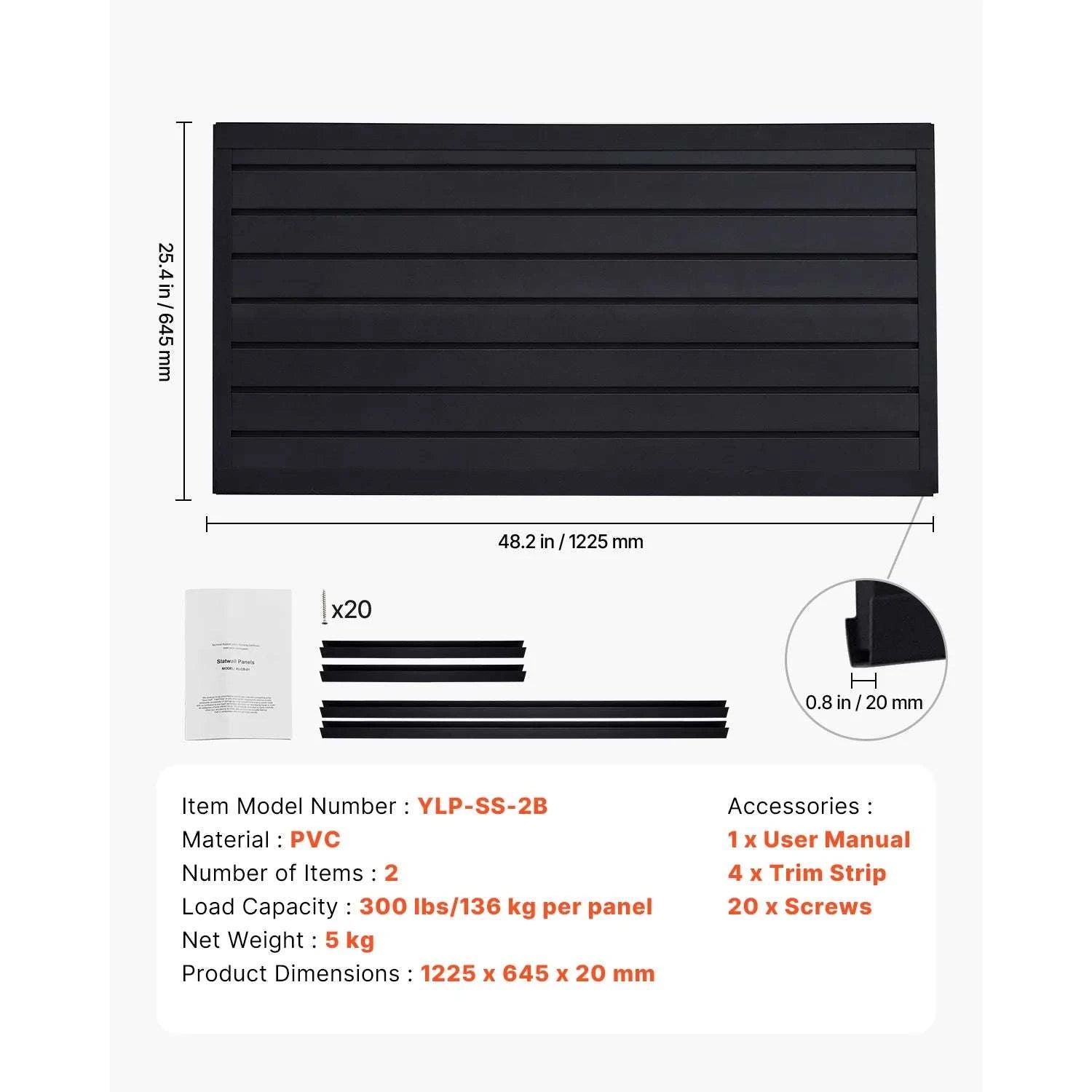 PVC Slatwall Panels for Garage Storage 8–32 sq.ft Modular System-Black / 4 x 4ft  16sq.ft / United States
