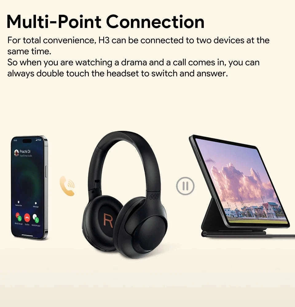 QCY H3 ANC Wireless Headphones with Hi-Res Sound-H3-Bluegrey / spain