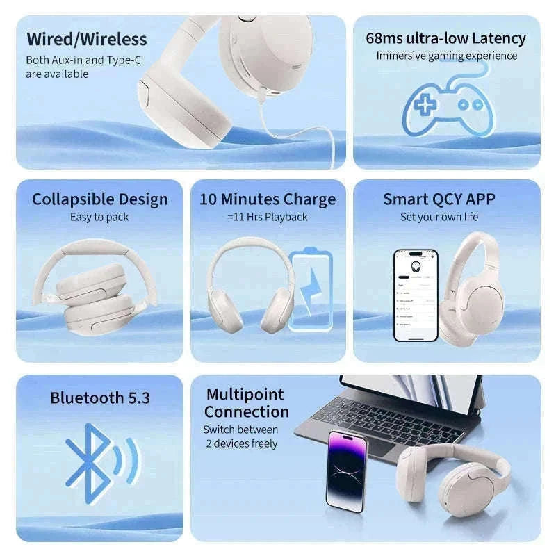 QCY H3 Lite ANC Wireless Headphones for Focus and Comfort-H3 Lite-BLACK / spain