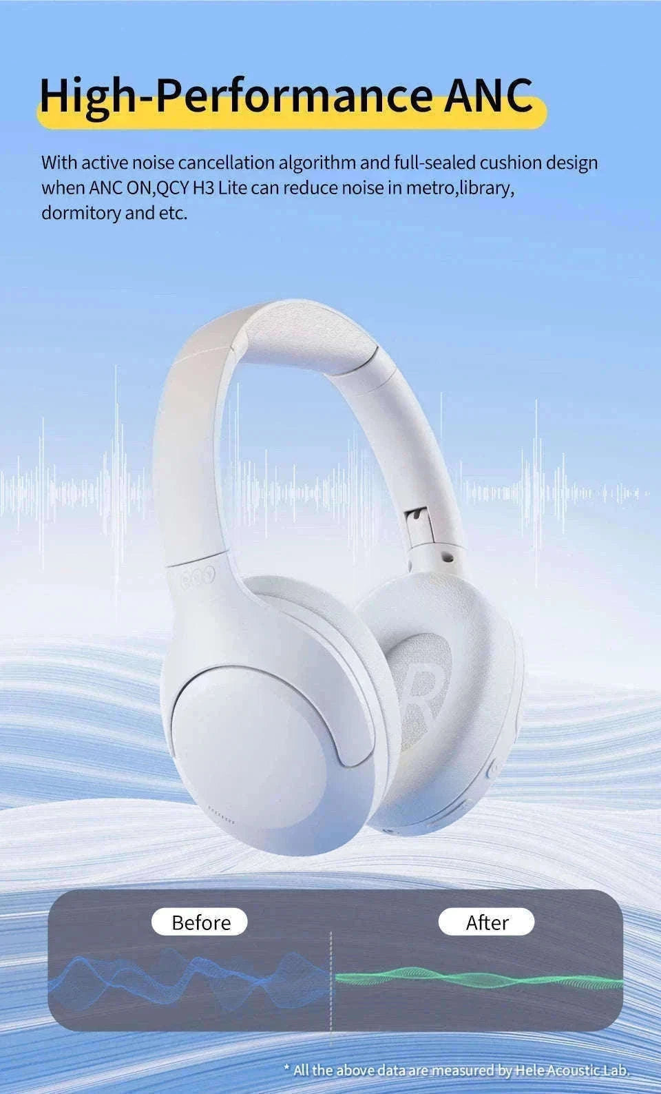 QCY H3 Lite ANC Wireless Headphones for Focus and Comfort-H3 Lite-BLACK / spain