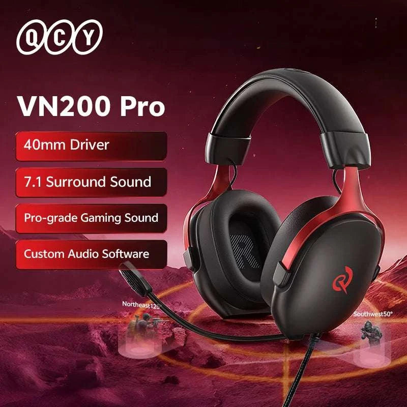 QCY VN200 Pro Wired Gaming Headset with 7.1 Sound & Mic-BLACK