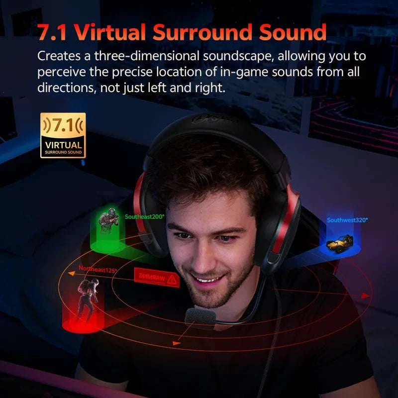 QCY VN200 Pro Wired Gaming Headset with 7.1 Sound & Mic-BLACK