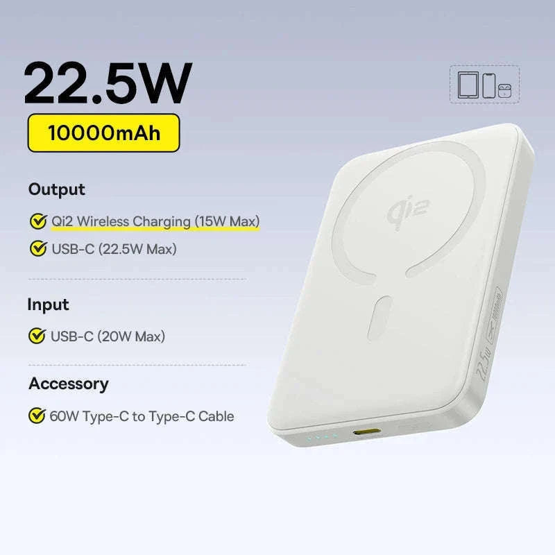 Qi2 Magnetic Power Bank 10000mAh 15W Wireless Charging 22.5W Wired Charge-Qi2.2 25W New / 10000mAh / China Mainland