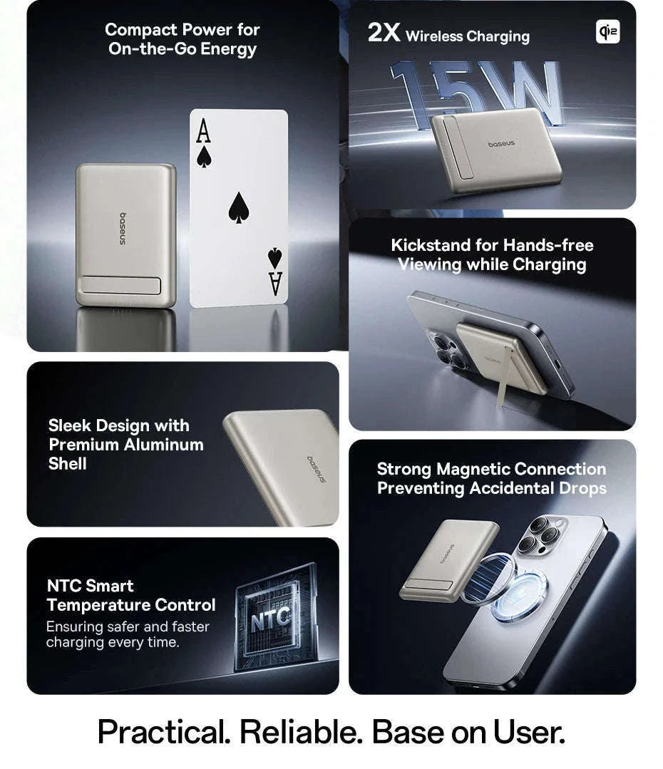 Qi2 Magnetic Power Bank with Kickstand 5000mAh-Titanium / 5000mAh / China Mainland