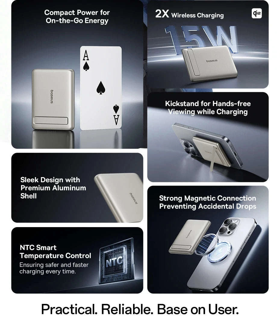 Qi2 Magnetic Power Bank with Kickstand 5000mAh-Titanium / 5000mAh / China Mainland