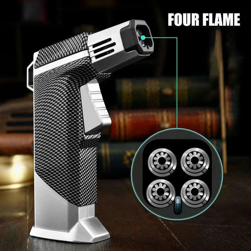 Quad Flame Refillable Butane Torch Lighter with Adjustable Jet Flame-Pattern Four Flame