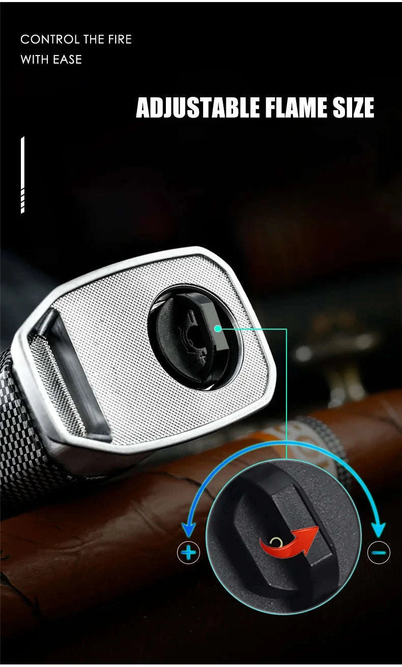 Quad Flame Refillable Butane Torch Lighter with Adjustable Jet Flame-Pattern Four Flame
