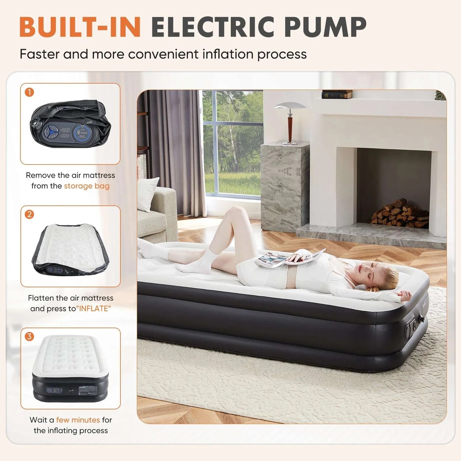 Queen & Twin Air Mattress with Built-In Pump and Non-Slip Base-16IN / Queen / United States