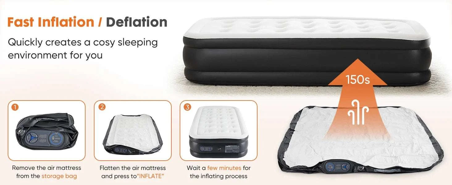 Queen & Twin Air Mattress with Built-In Pump and Non-Slip Base-16IN / Queen / United States