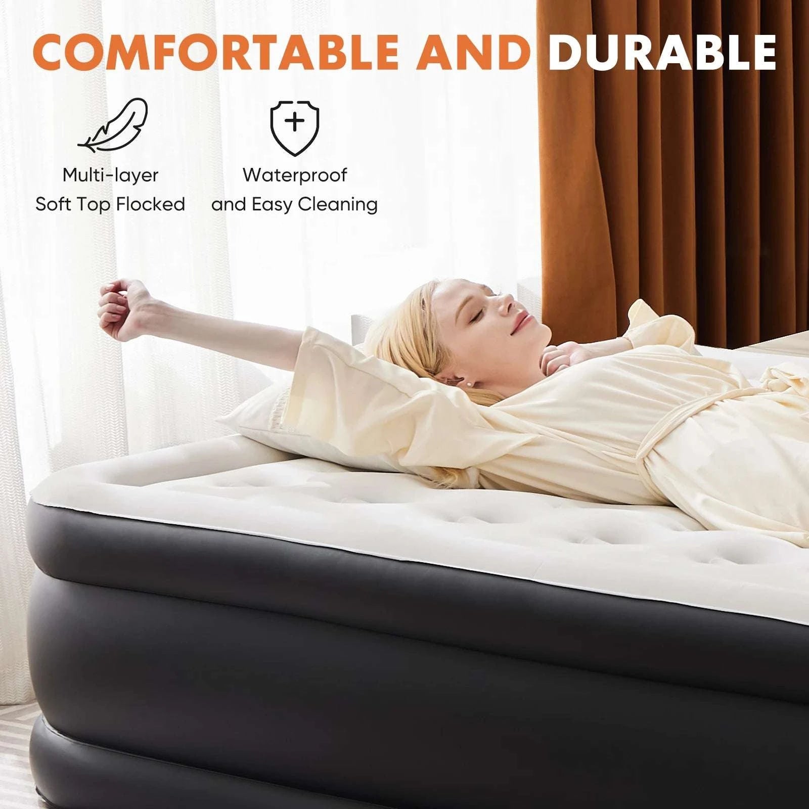 Queen & Twin Air Mattress with Built-In Pump and Non-Slip Base-16IN / Queen / United States