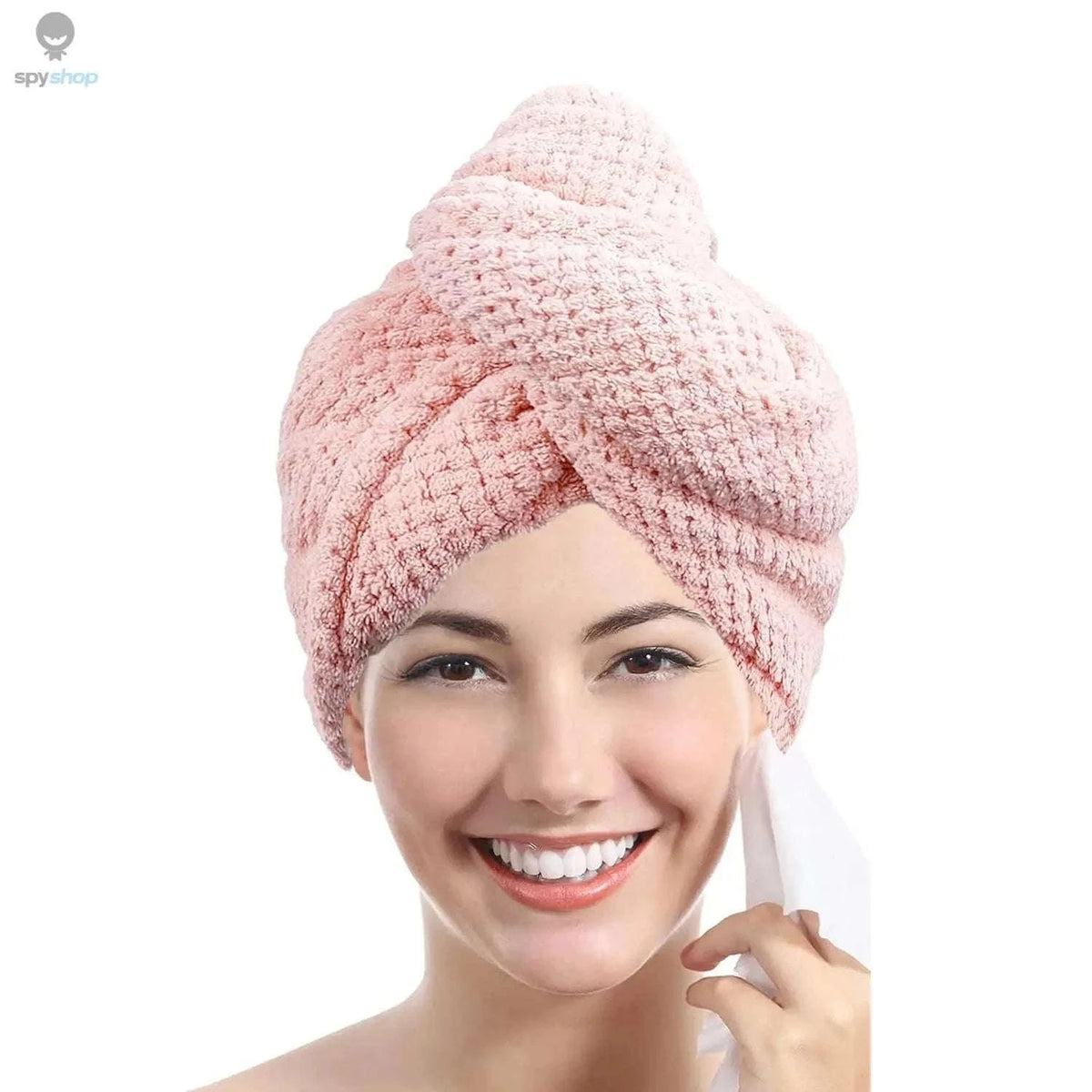 Quick-Dry Microfiber Hair Towel Wrap with Secure Button Closure-light pink