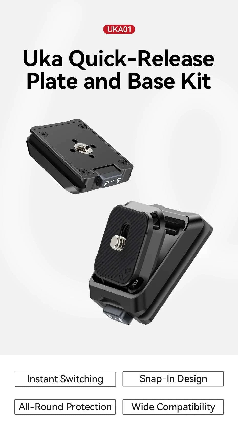 Quick Release Camera Mount Plate & Base Kit for Fast Setup-Black
