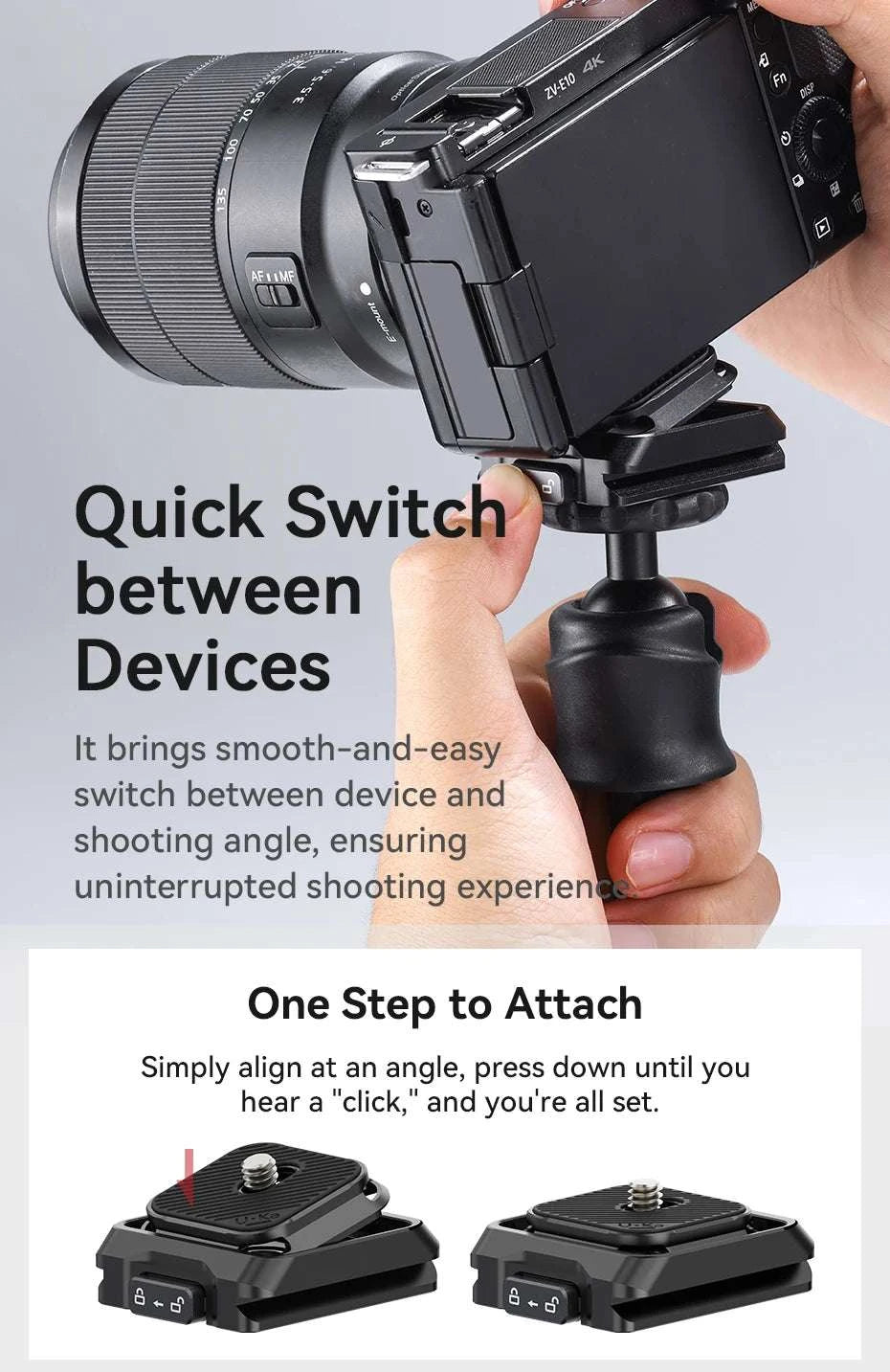 Quick Release Camera Mount Plate & Base Kit for Fast Setup-Black
