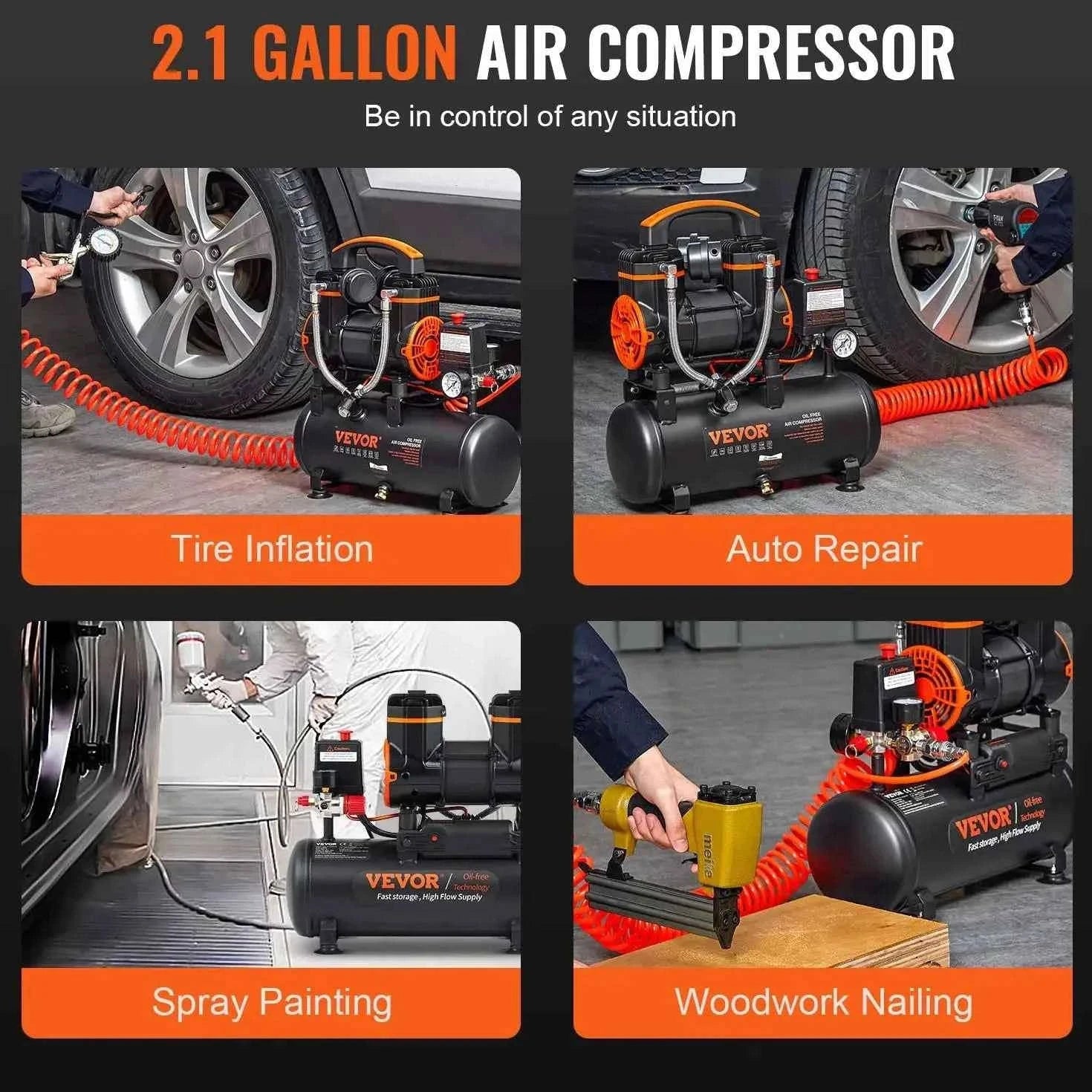 Quiet Oil-Free Portable Air Compressor Pump-24L 1450W / EU / spain