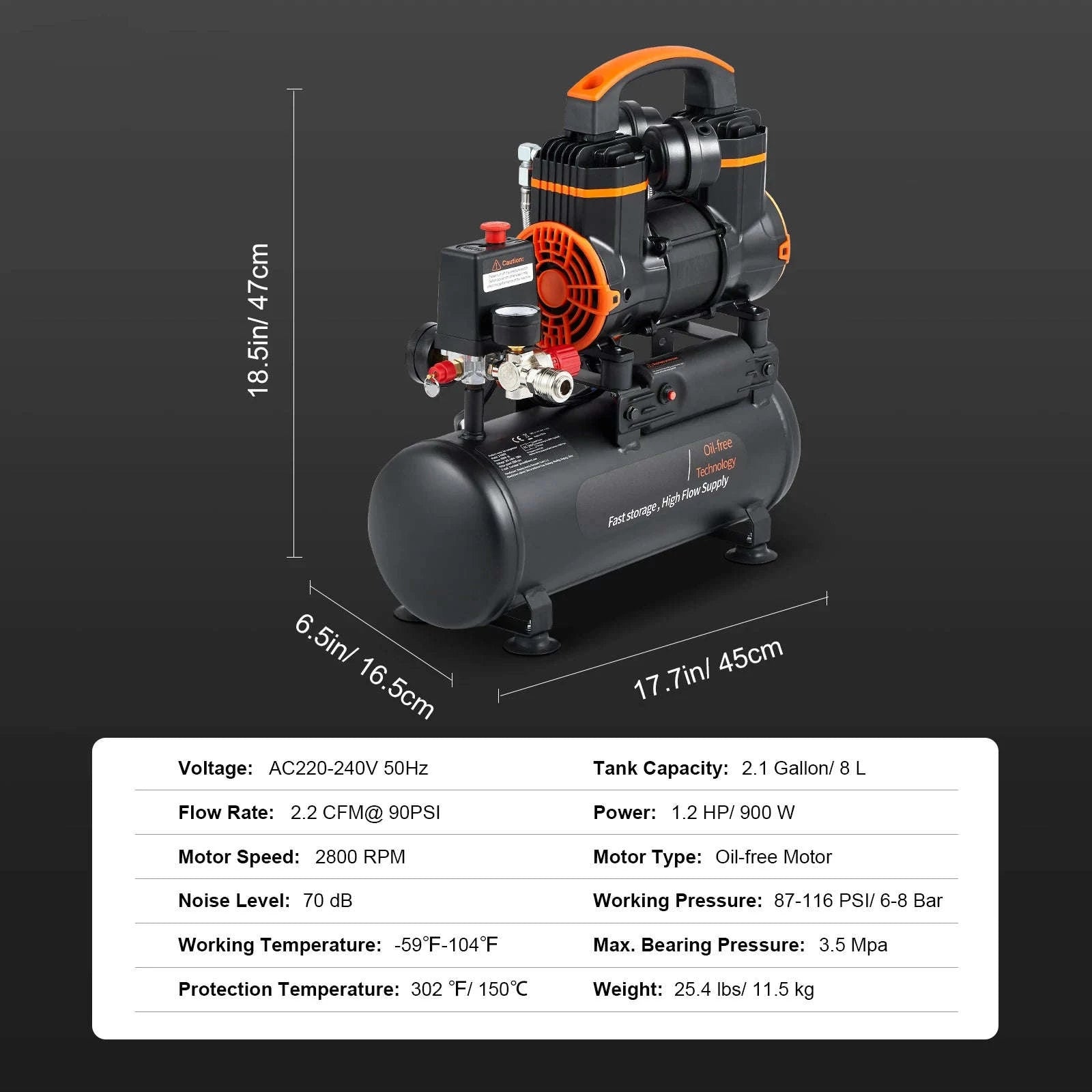 Quiet Oil-Free Portable Air Compressor Pump-24L 1450W / EU / spain