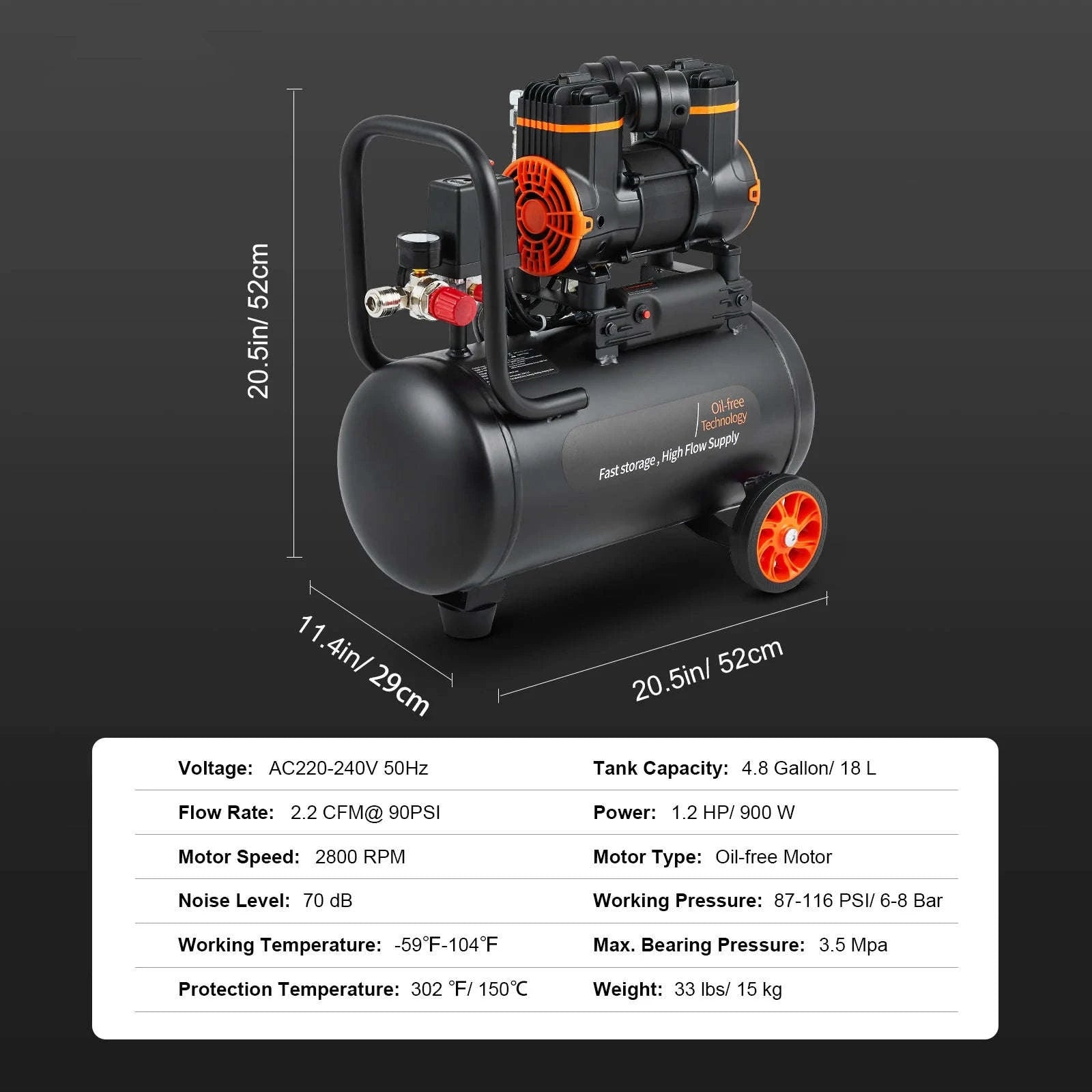 Quiet Oil-Free Portable Air Compressor Pump-24L 1450W / EU / spain