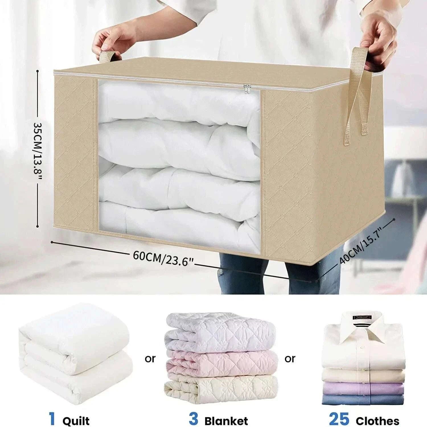 Quilt Storage Bag for Bedding and Clothing Organization-60x40x35cm / Black 90L