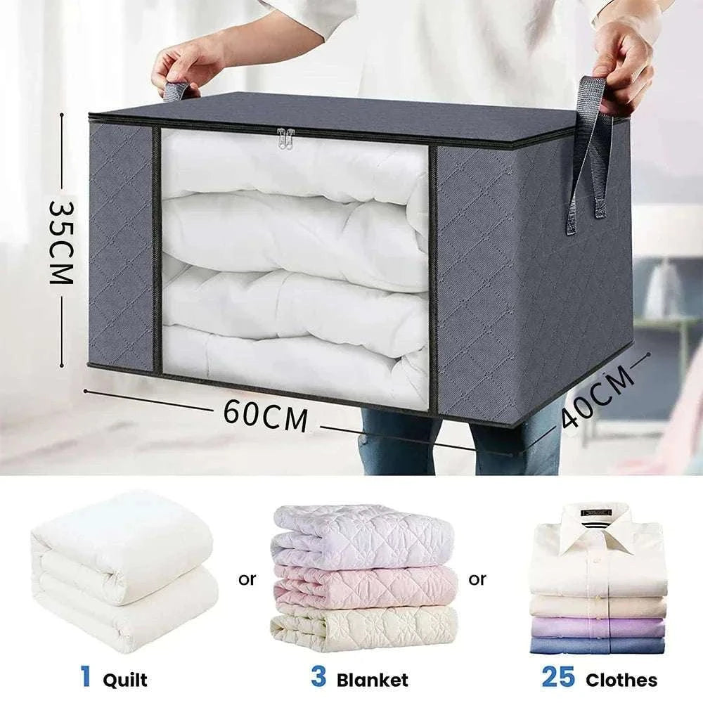 Quilt Storage Bag for Bedding and Clothing Organization-60x40x35cm / Black 90L