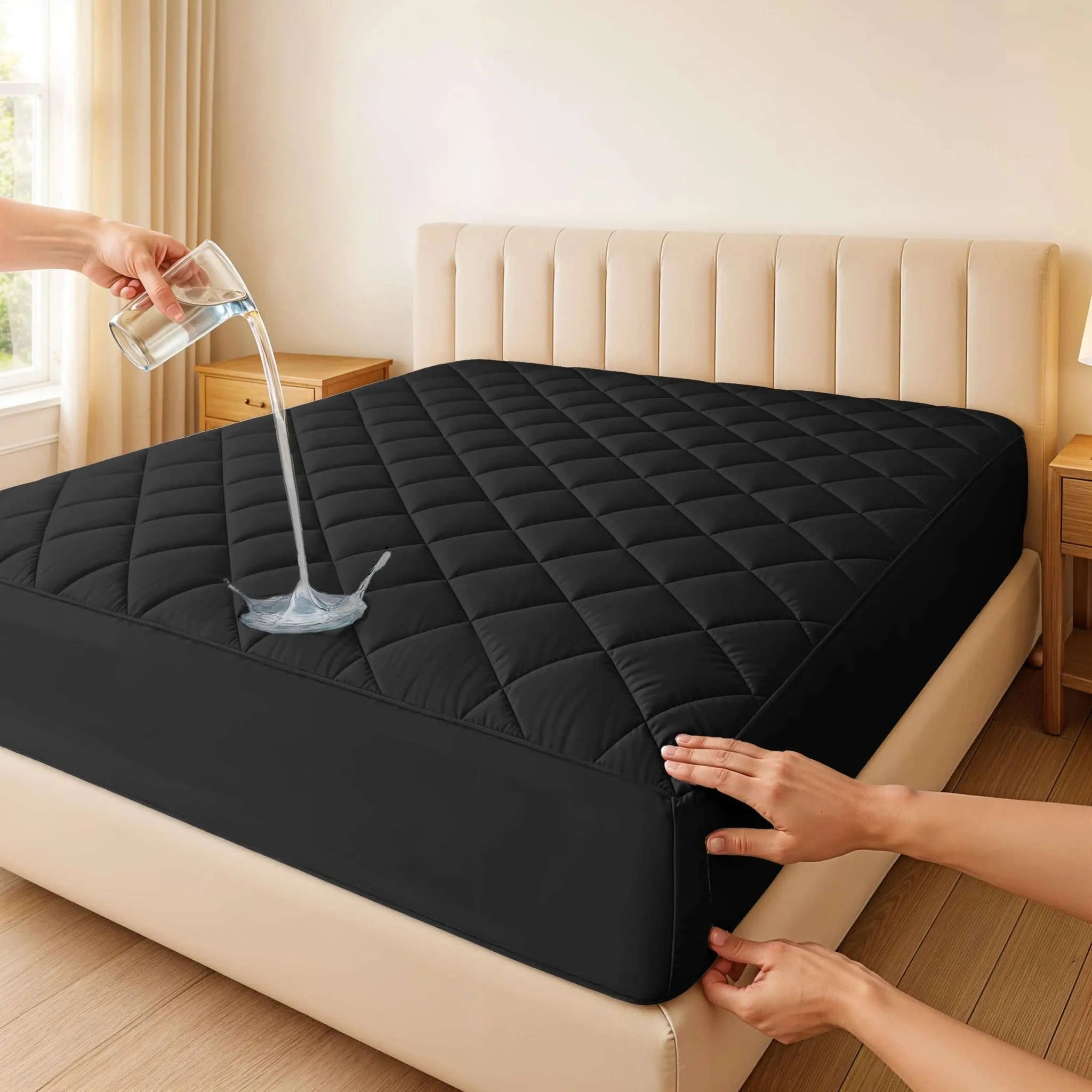 Quilted Mattress Pad with Deep Pocket Fit and Noiseless Comfort-Black / Twin XL / United States