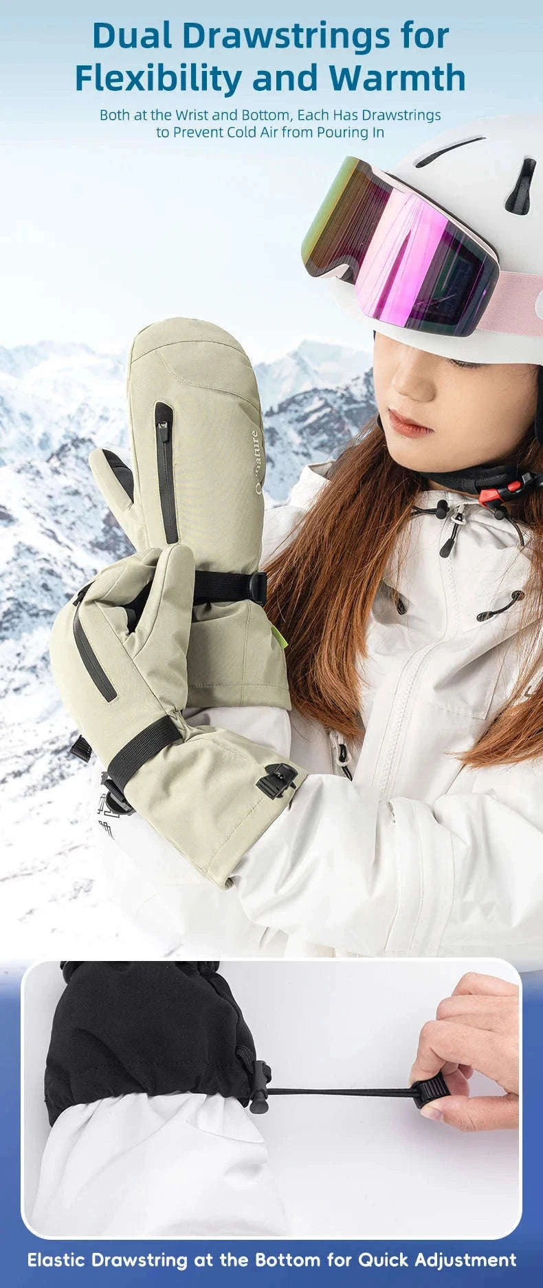 Qunature Ski Gloves with Anti-Slip Palm and Fleece Lining-014-S346-TS / M