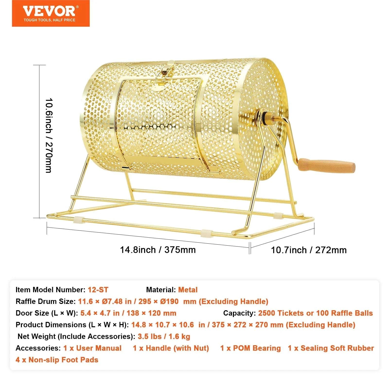 Raffle Drum Spinning Cage with Large Capacity for Events & Drawings-Metal 16 inch / United States