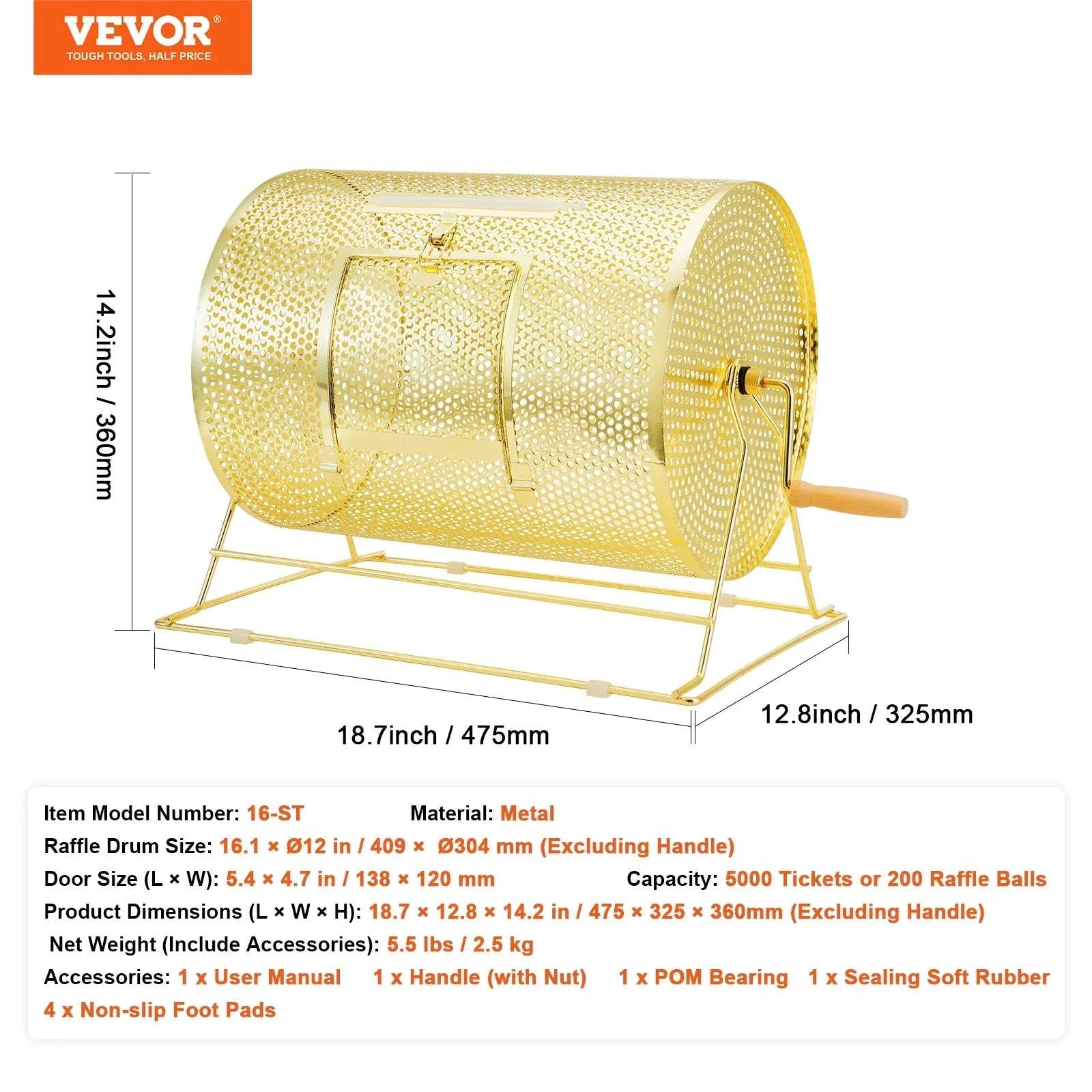 Raffle Drum Spinning Cage with Large Capacity for Events & Drawings-Metal 16 inch / United States
