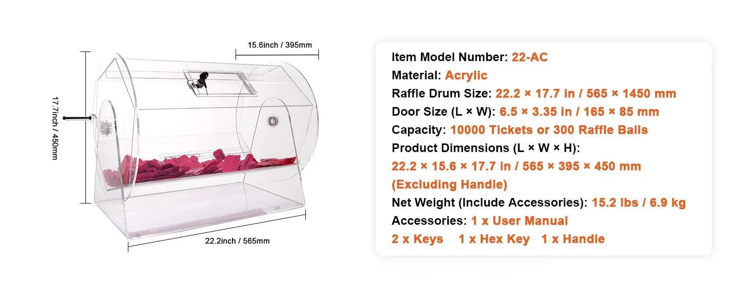 Raffle Drum Spinning Cage with Large Capacity for Events & Drawings-Metal 16 inch / United States