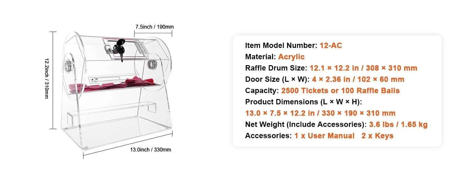 Raffle Drum Spinning Cage with Large Capacity for Events & Drawings-Metal 16 inch / United States